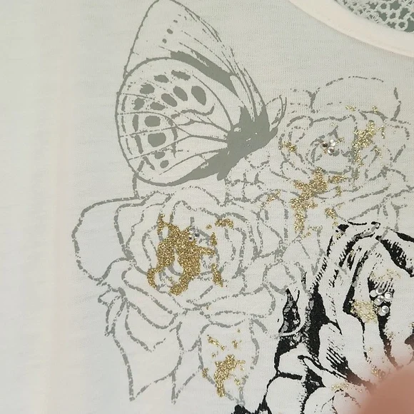 Lavaral Reves, Woman's,One Size, White  Floal& Butterfly Design, Lace inser Back - Picture 6 of 10